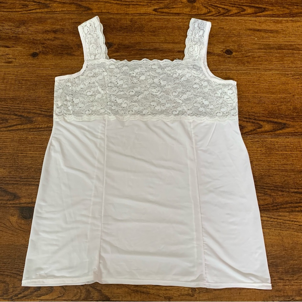 Patricia Lingerie Vintage White Lace Trim Cami Tank Top Slip
